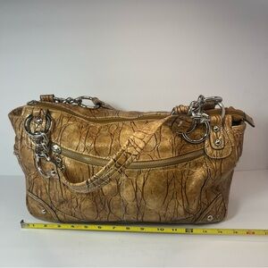 Kathy Van Zeeland Metallic Gold Textured Shoulder Bag